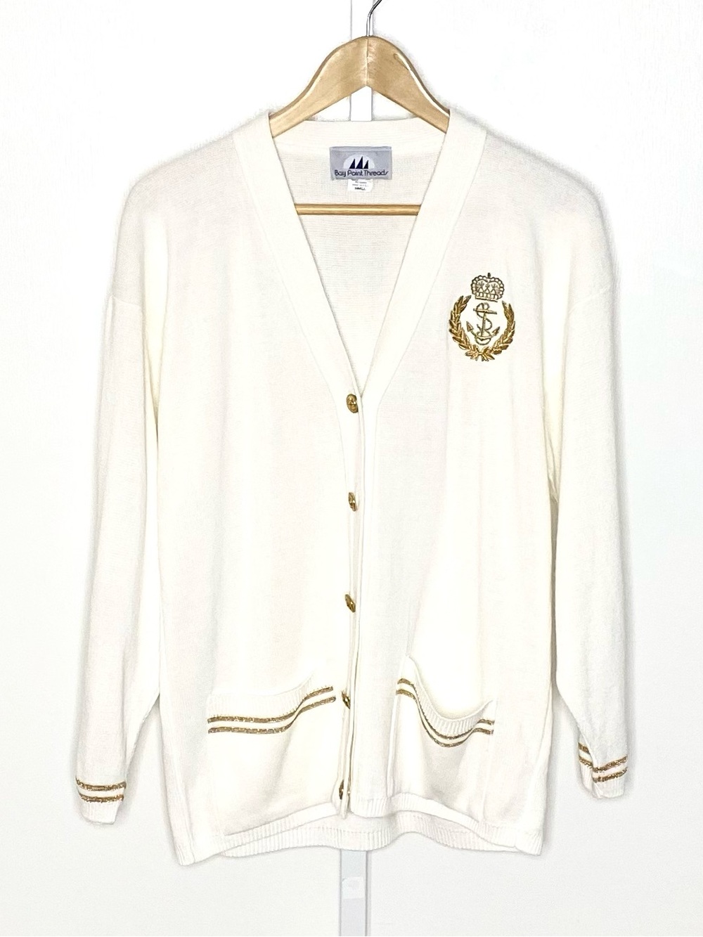 Bay Point Threads | 80s VINTAGE Cream/Gold Nautical Coastal Cardigan Sz Small